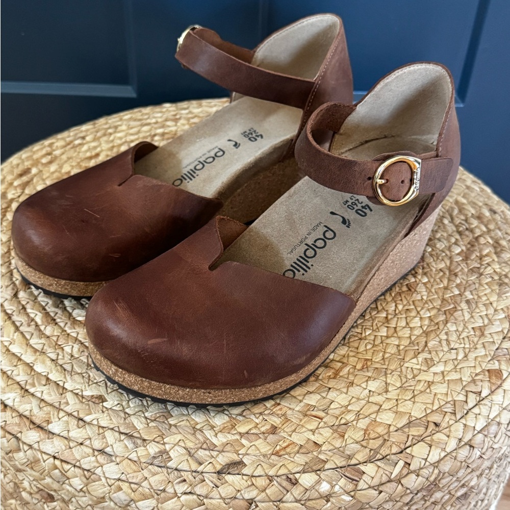 Papillio by Birkenstock Nubuck Leather Mary Jane Cork Wedge Sandal